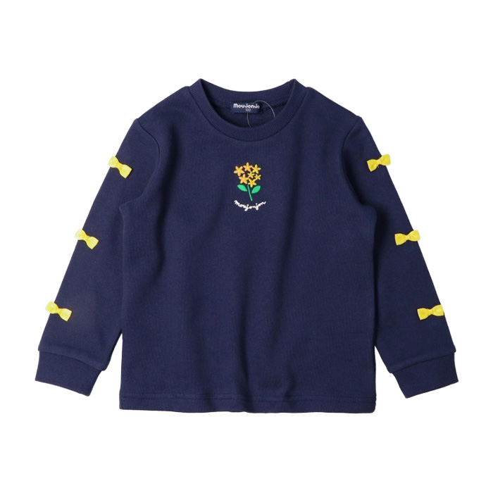 お花刺繍リボン付き裏毛トレーナー