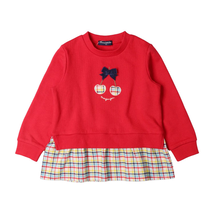 さくらんぼチェック切替裏毛トレーナー