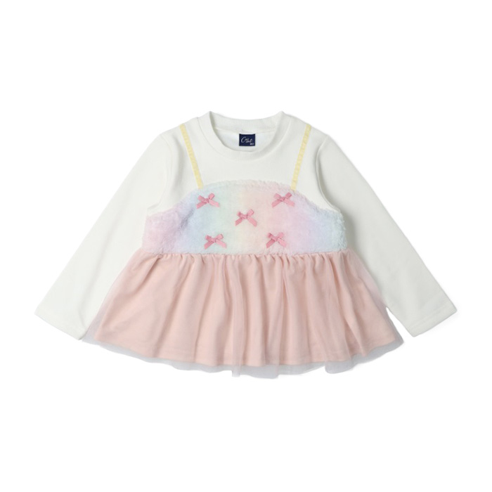 リボン付ボア切替裏起毛トレーナー