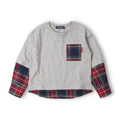 チェック切替長袖Tシャツ