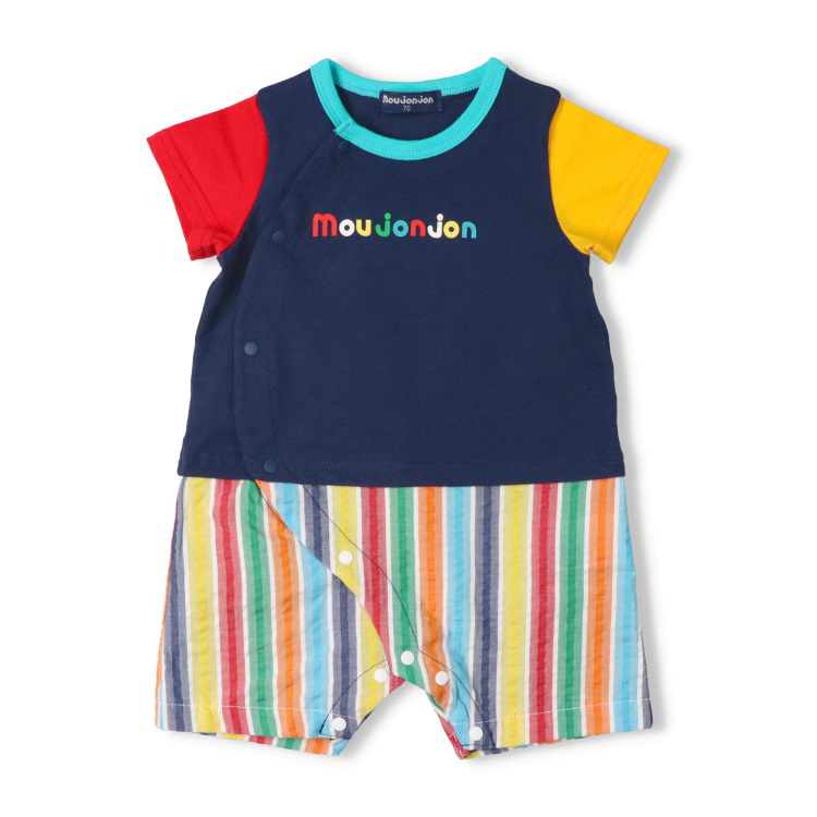 ストライプ切替半袖ロンパース