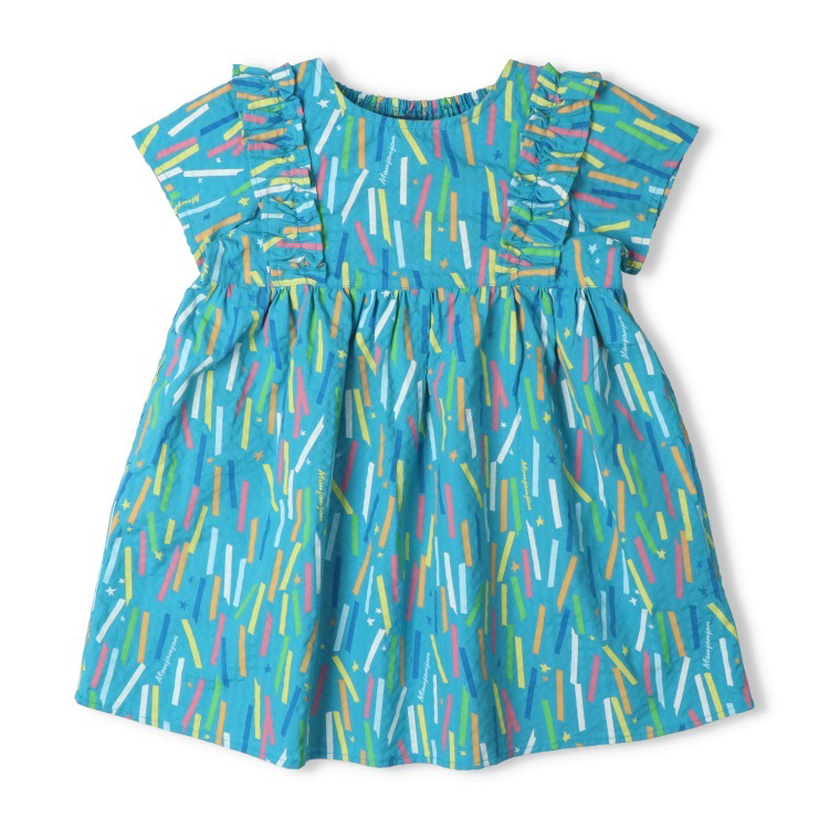 カラフルプリントシアサッカー半袖ワンピース