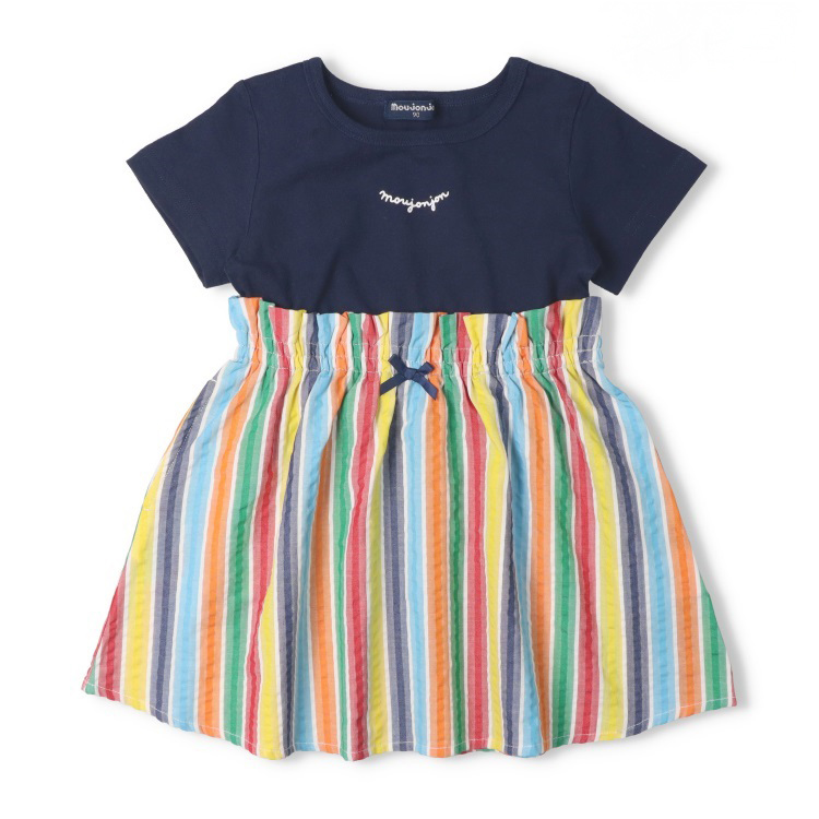 ストライプ切替半袖ワンピース