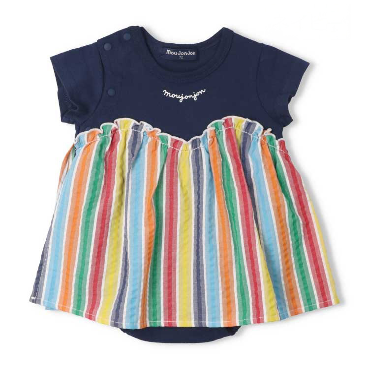 ストライプ切替半袖ロンパース