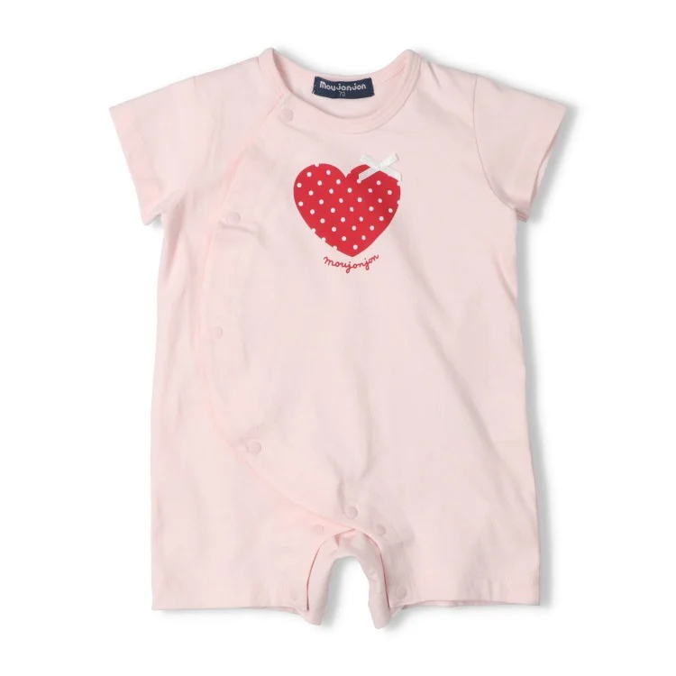 リボン付きハートプリント半袖ロンパース
