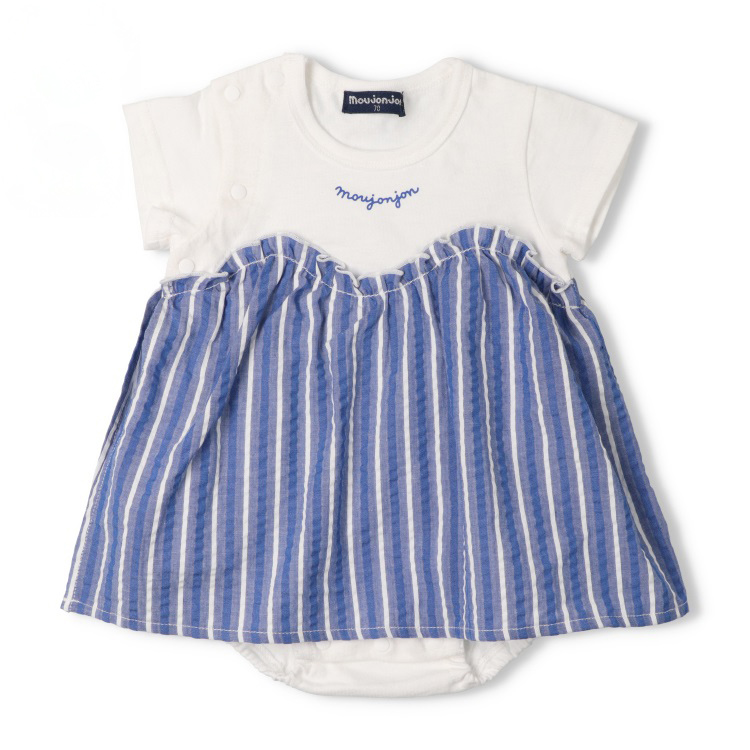 ストライプ切替半袖ロンパース