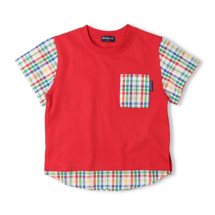 チェック柄切替半袖Tシャツ