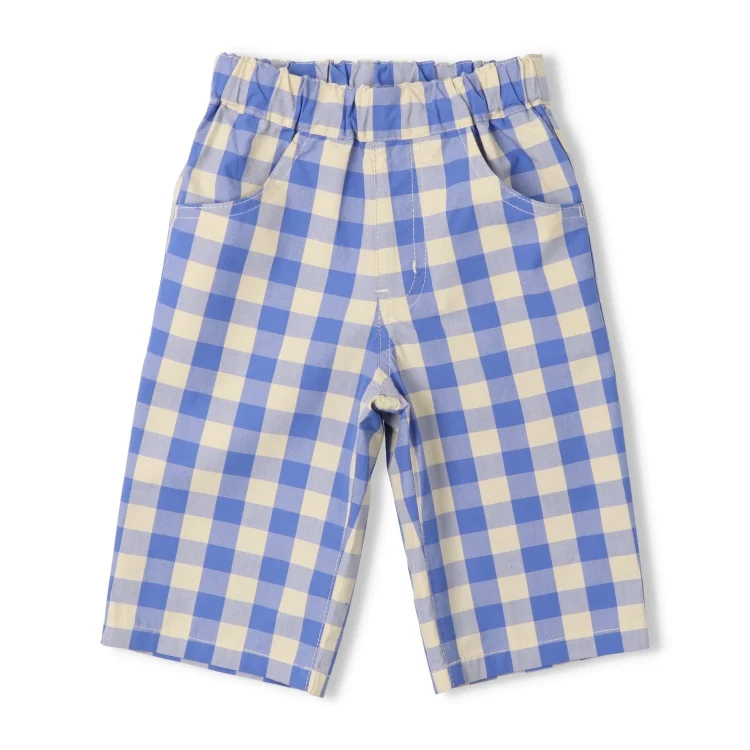 チェック・ボーダー柄6分丈ハーフパンツ