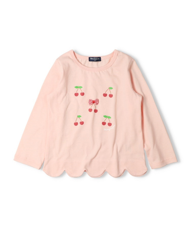 ハート・チェリープリント裾スカラップ長袖Tシャツ