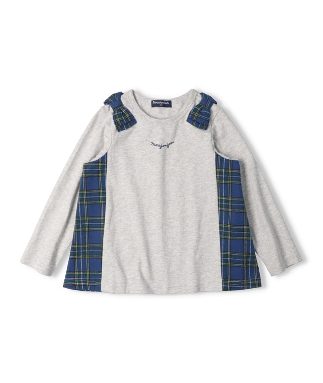 チェック切替長袖Tシャツ
