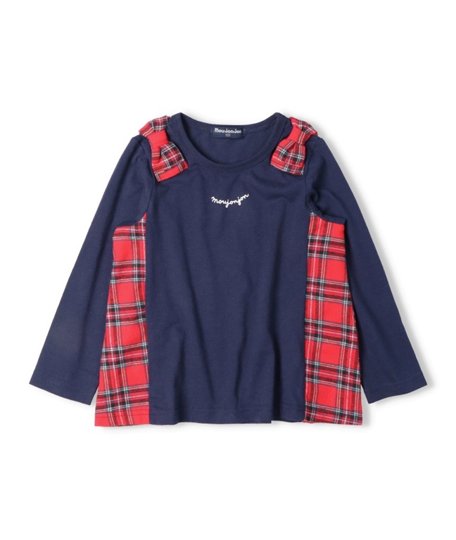 チェック切替長袖Tシャツ