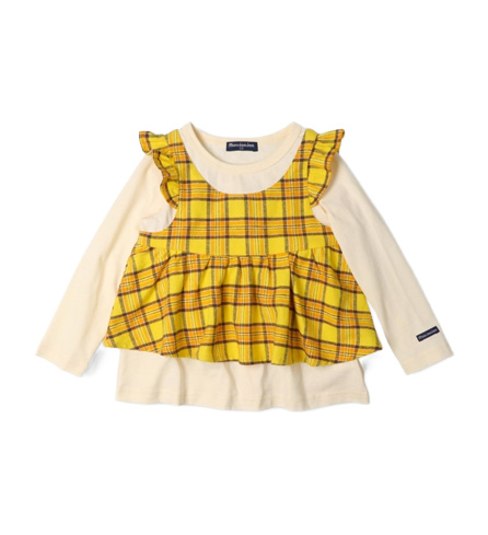 チェックチュニック重ね着風長袖Tシャツ
