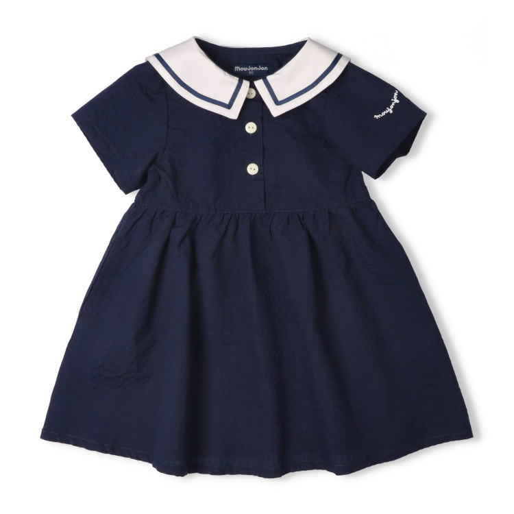 シアサッカーセーラー衿半袖ワンピース