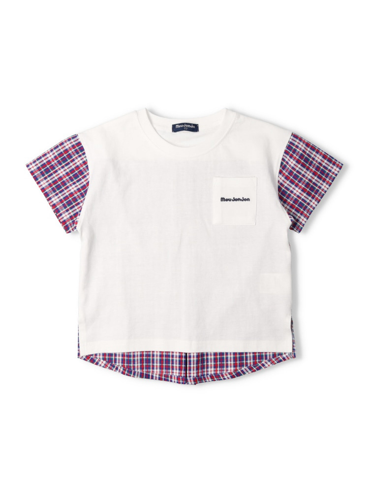 サッカーチェック無地切替半袖Tシャツ - 兄弟姉妹お揃いコーデ