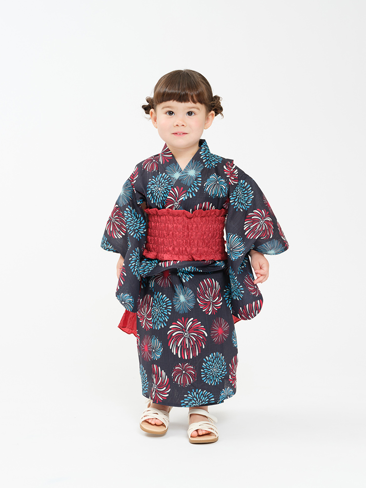 【WEB限定】花火柄浴衣・帯セットネイビー