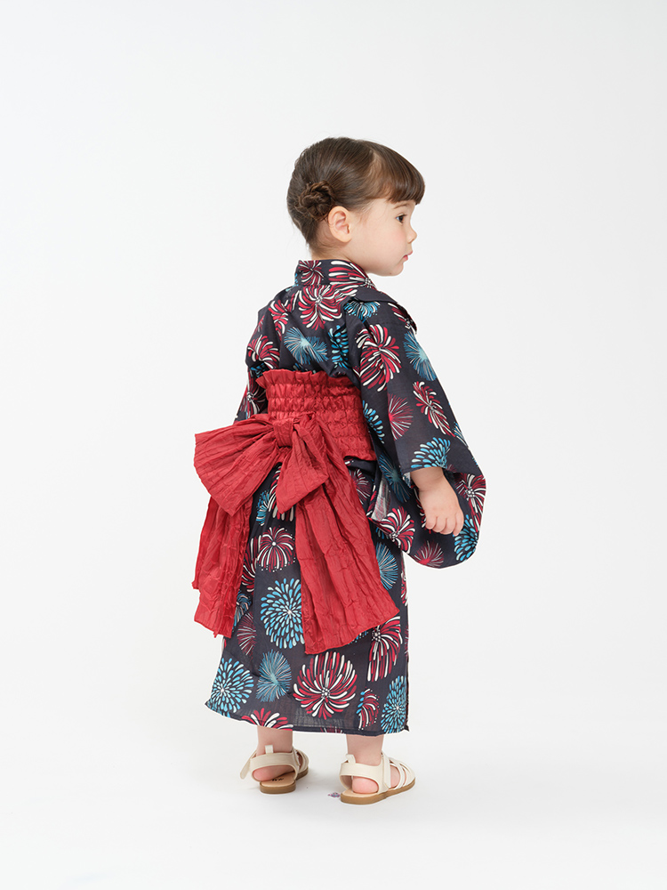 【WEB限定】花火柄浴衣・帯セットネイビー