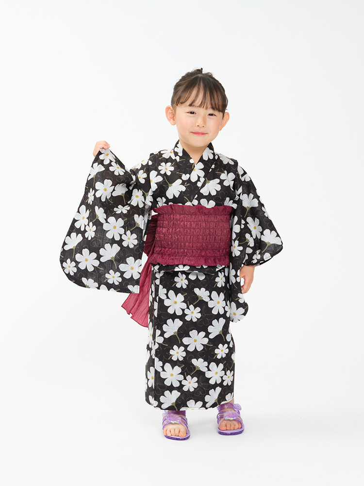 【WEB限定】お花柄浴衣・帯セットブラック