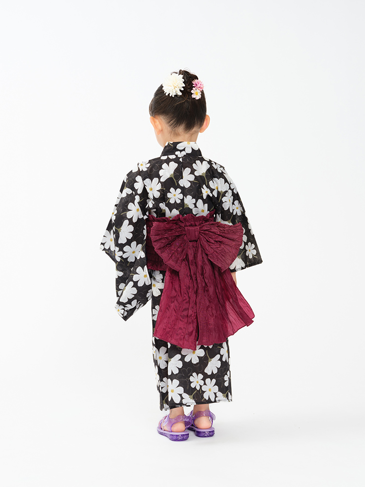 【WEB限定】お花柄浴衣・帯セットブラック