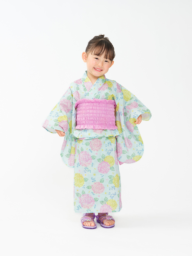 【WEB限定】あじさい柄浴衣・帯セットサックス