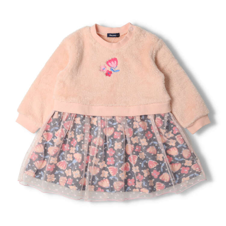 ボア＆裏起毛花柄チュールワンピース | 子供服の通販はこどもの森