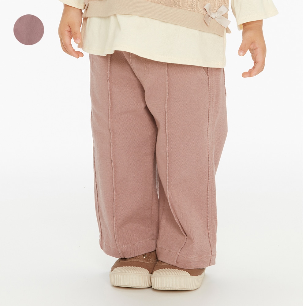 Stretch Twill Plain Wide Pants (Pink, 100cm)