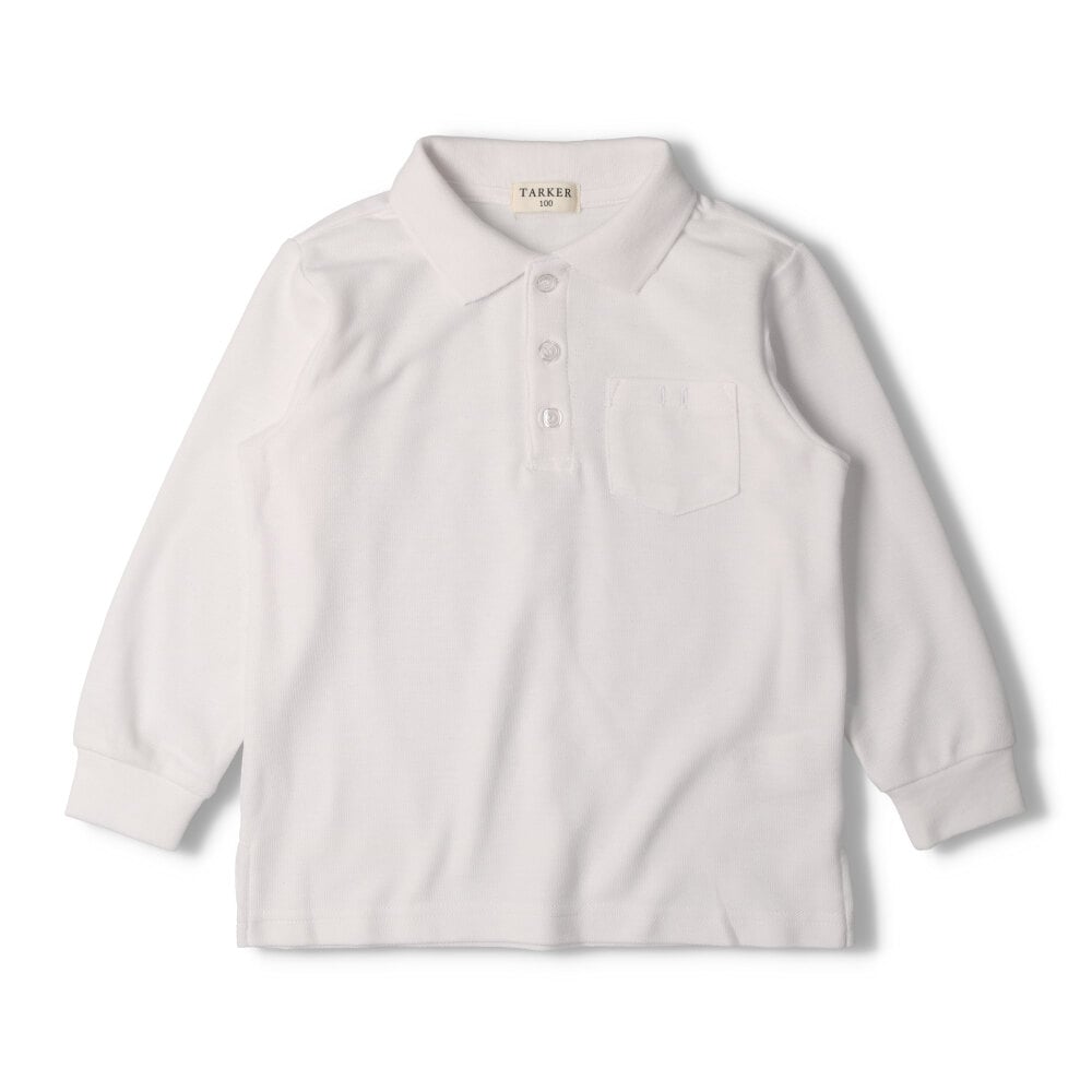 Kanoko Plain Long Sleeve White Polo Shirt (White, 110cm)