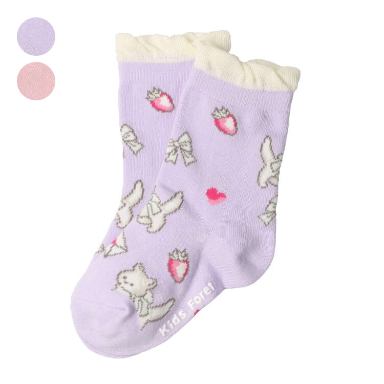 Cat Pattern Crew Socks / Socks (Pink, 20cm)