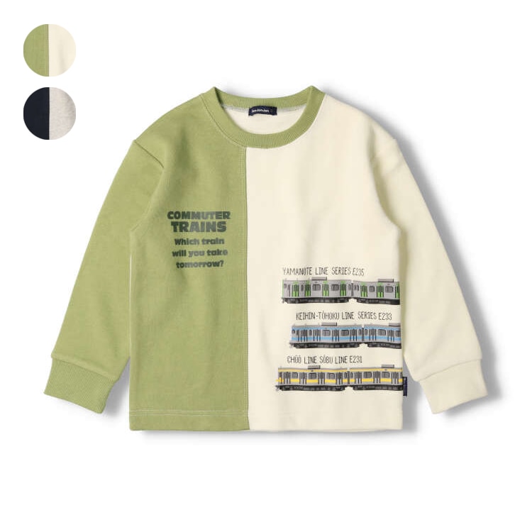 JR conventional train printed fleece sweatshirt (light green, 100cm)