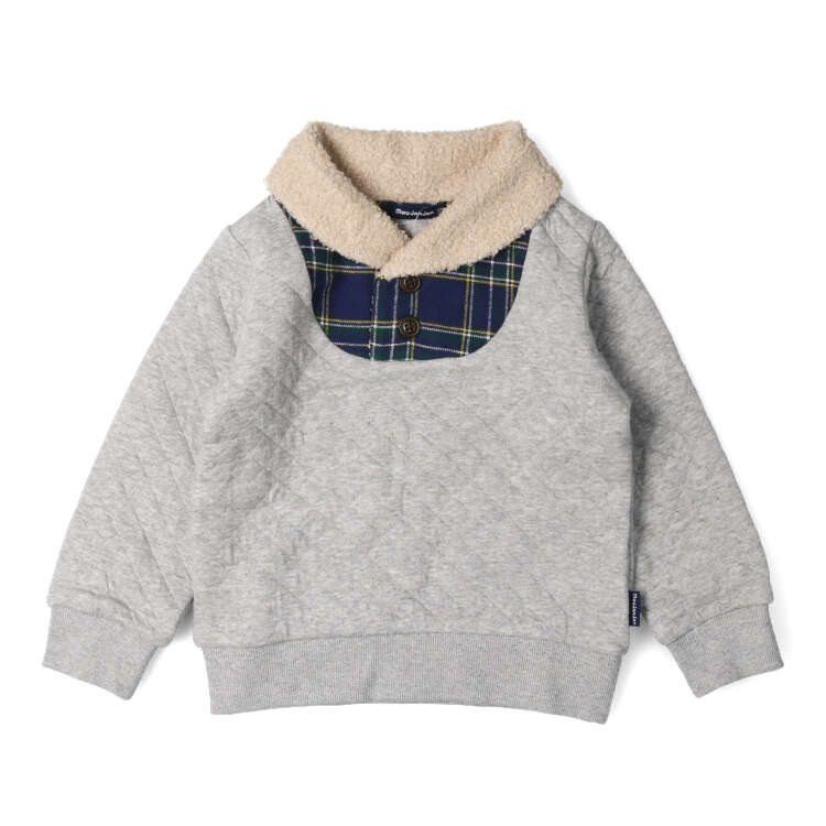 Checked quilted sweatshirt with boa collar