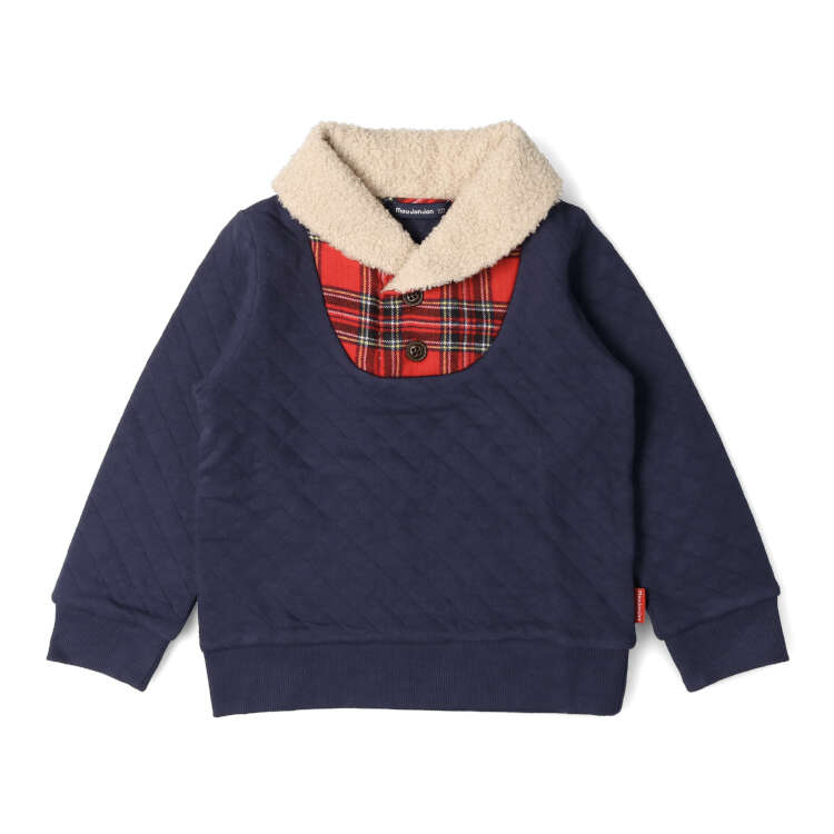 Checked quilted sweatshirt with boa collar