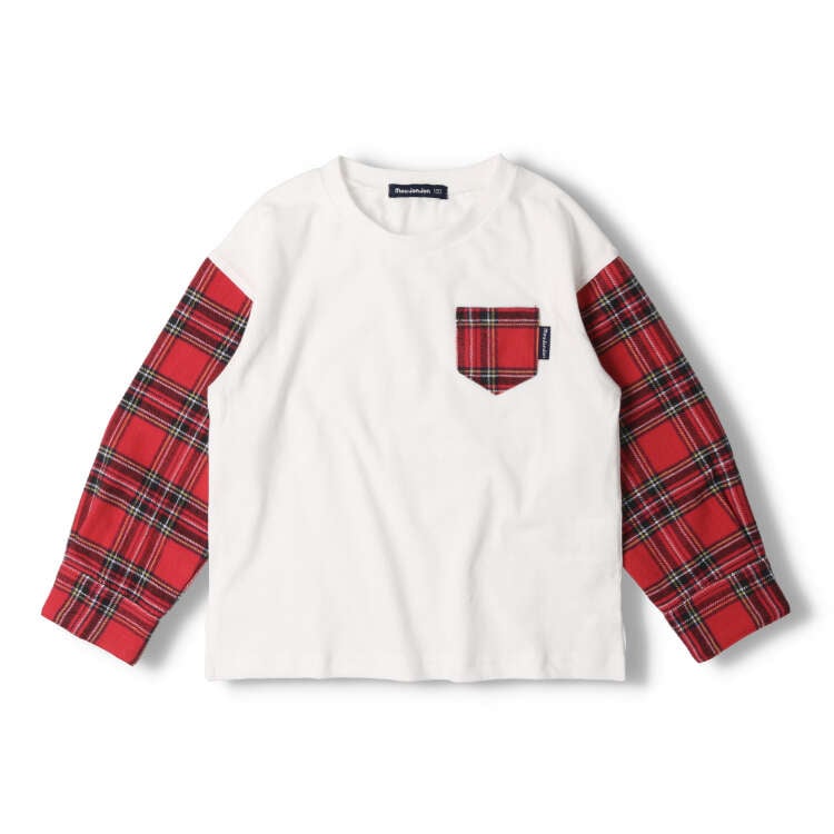 Long-sleeved T-shirt with checkered sleeves