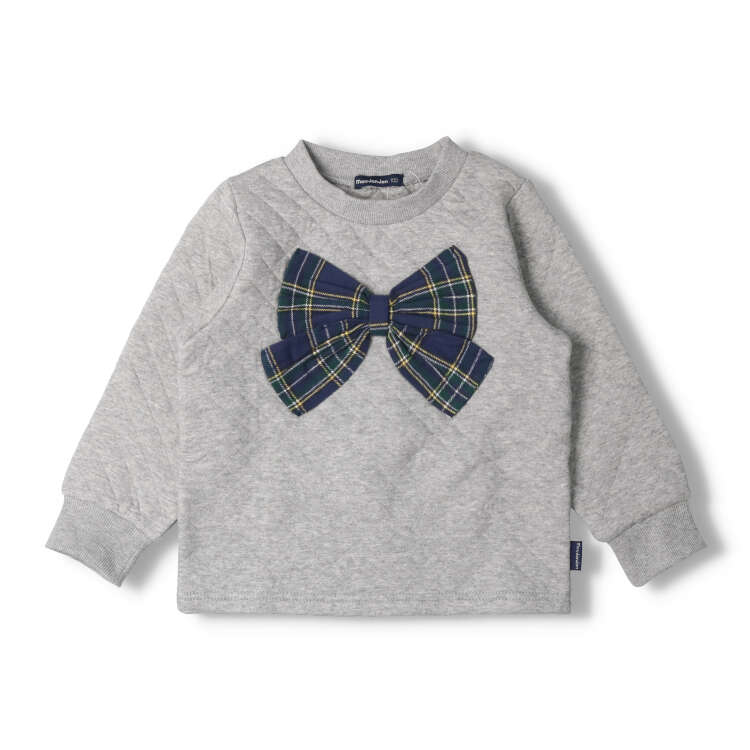 Knitted quilted sweatshirt with plaid ribbon
