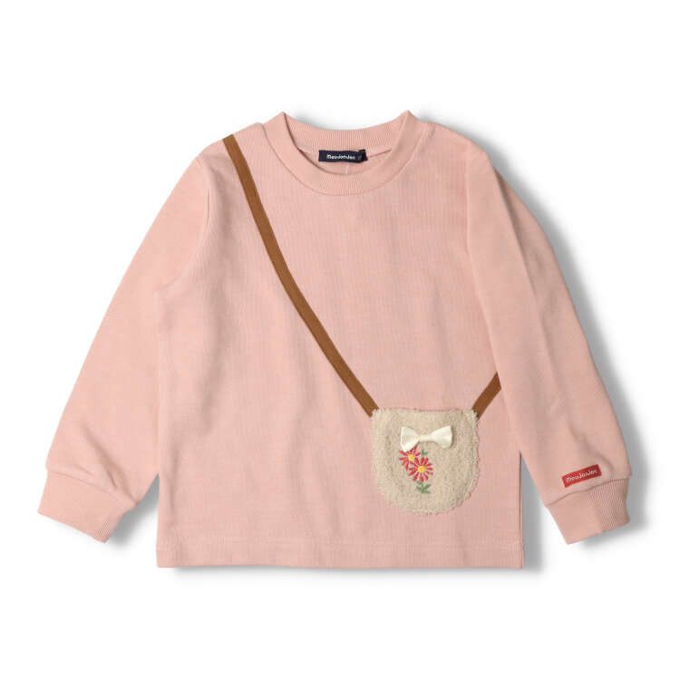 Fleece sweatshirt with flower embroidery boa pochette