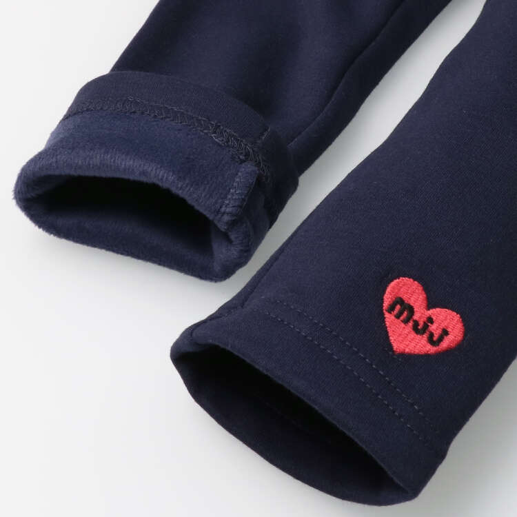 Super warm brushed lining leggings with heart embroidery