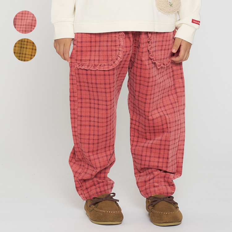 Corduroy plaid pants (pink, 110cm)