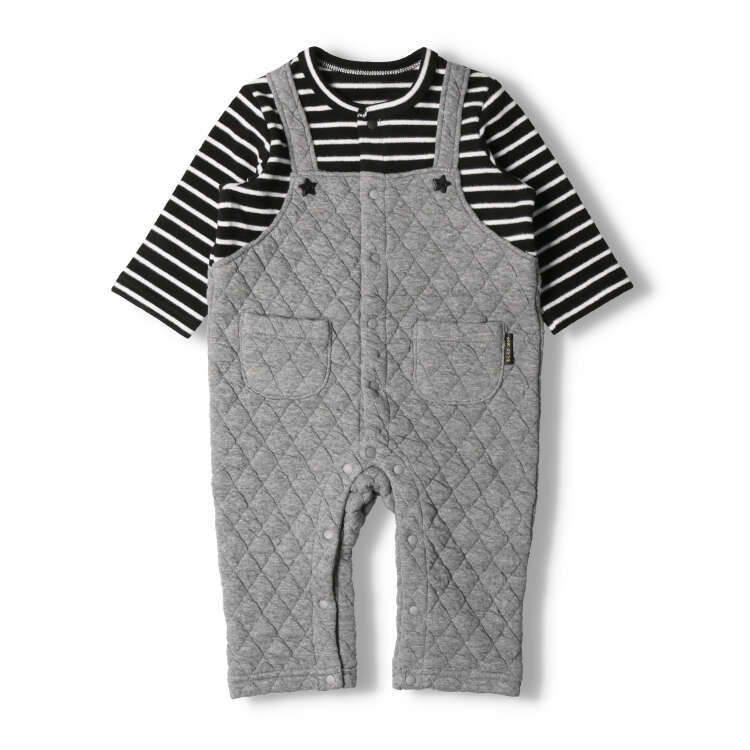All romper with knit quilt overalls