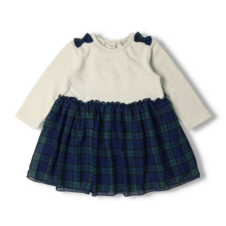 Soft fleece plaid skirt long sleeve dress (80cm-130cm)