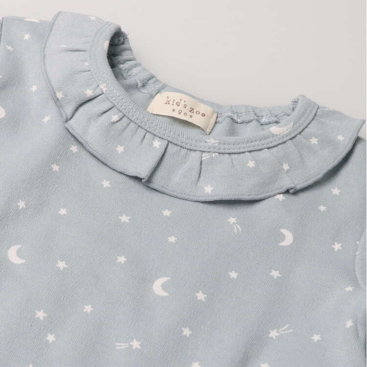 Star/moon pattern long-sleeved T-shirt