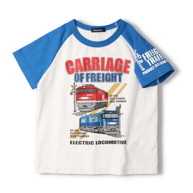 JR freight train print raglan short sleeve T-shirt