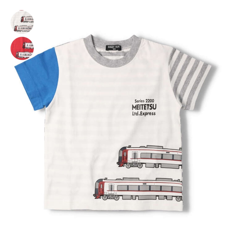 Meitetsu Train Border Color Short Sleeve T-shirt (White, 100cm)
