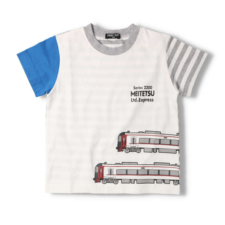 名铁火车边拼色短袖T恤