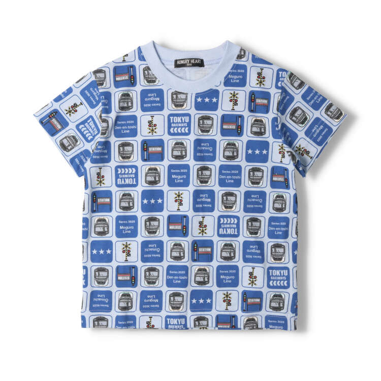 Tokyu train whole pattern print short-sleeved T-shirt