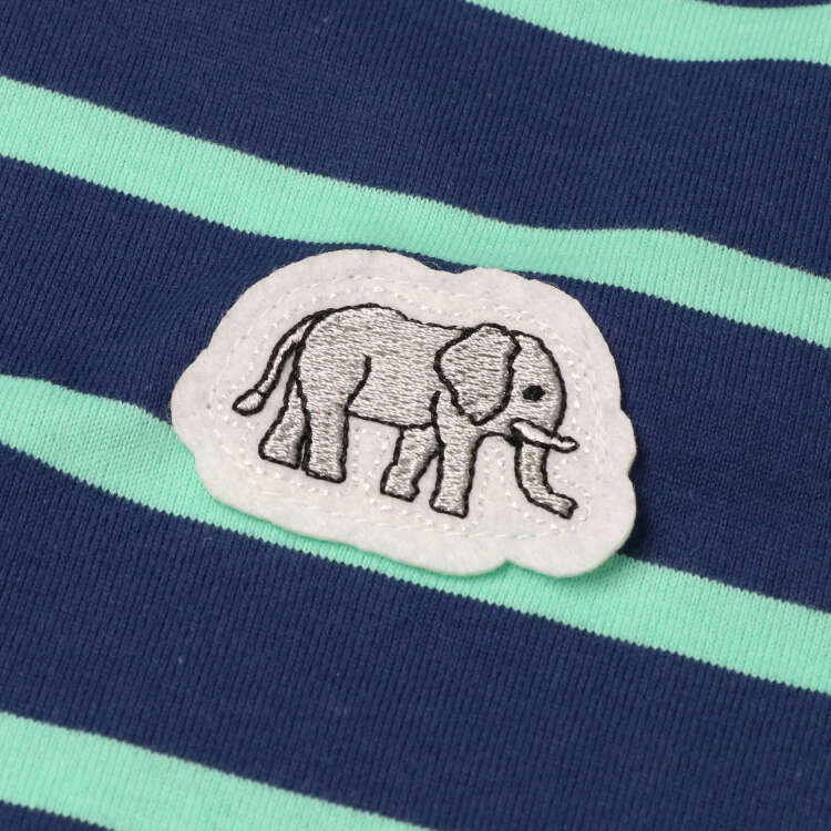 大象贴饰条纹短袖T恤