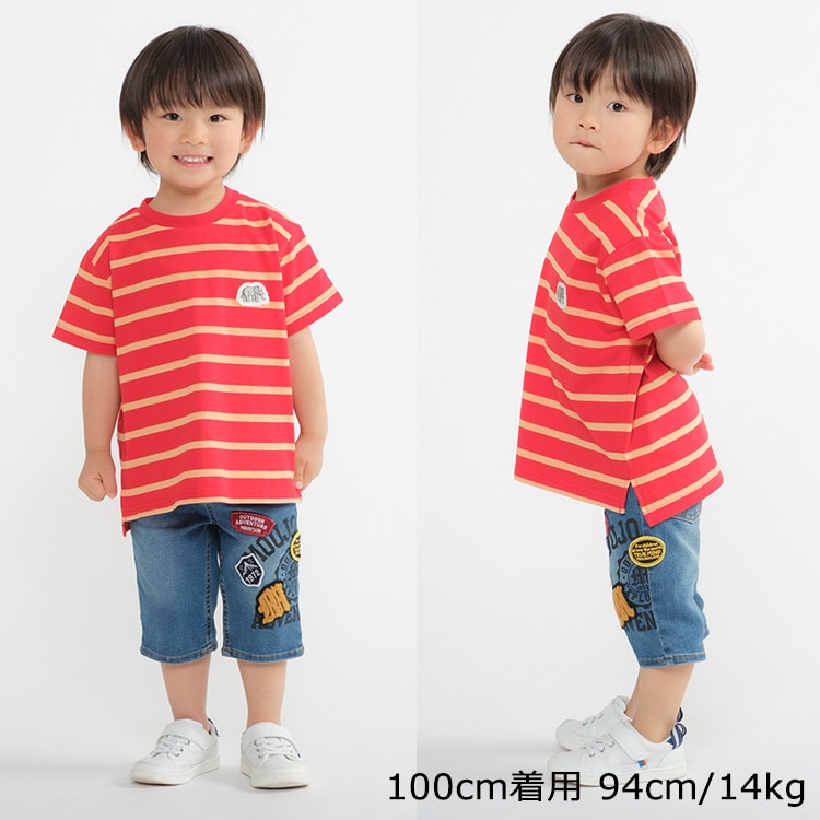 Striped short-sleeved T-shirt with elephant patch