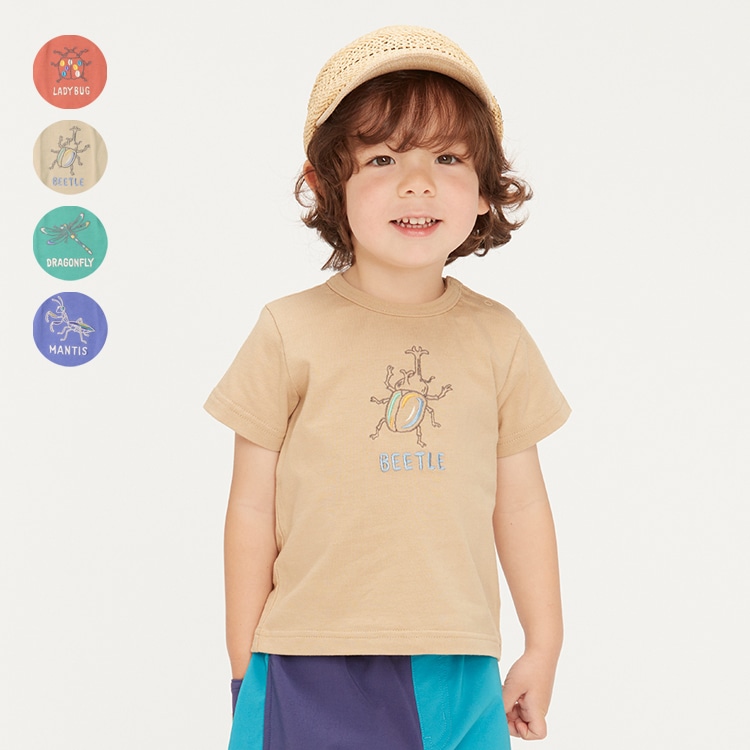 Insect Embroidery Short Sleeve T-shirt (Beige, 120cm)