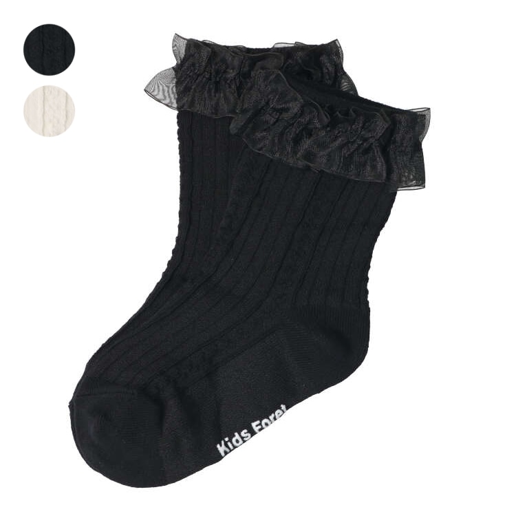 褶邊圓領襪 / 襪子（黑色，20 厘米）
