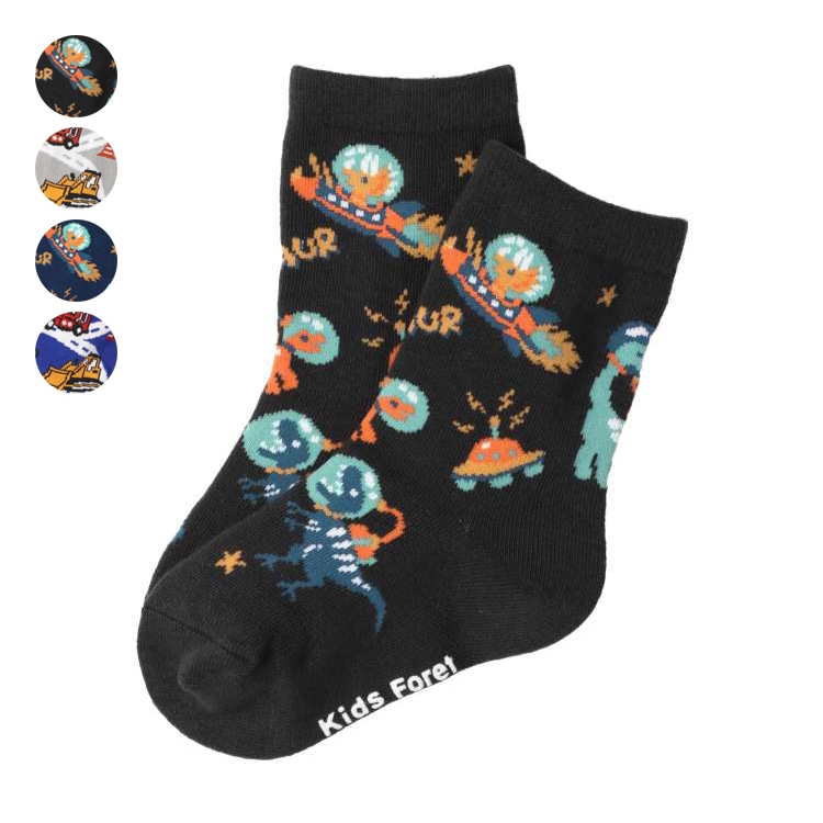 Space dinosaur and working car crew socks (gray, 17cm)