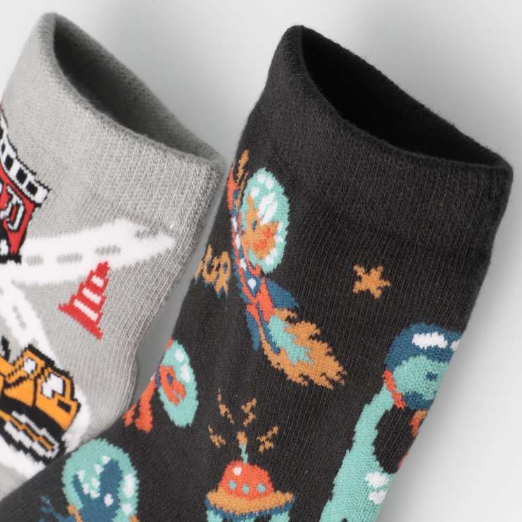 Space dinosaur and working car crew socks