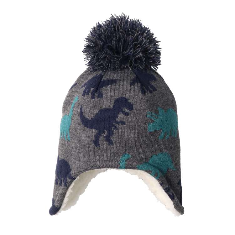 Acrylic knit hat with dinosaur ears