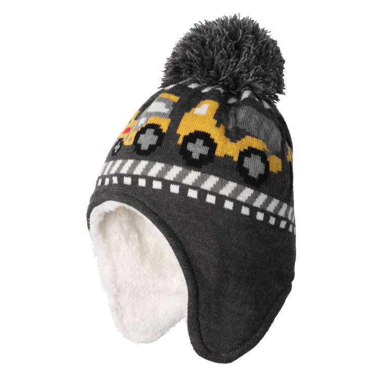 Working Car Pattern Knit Hat with Ears